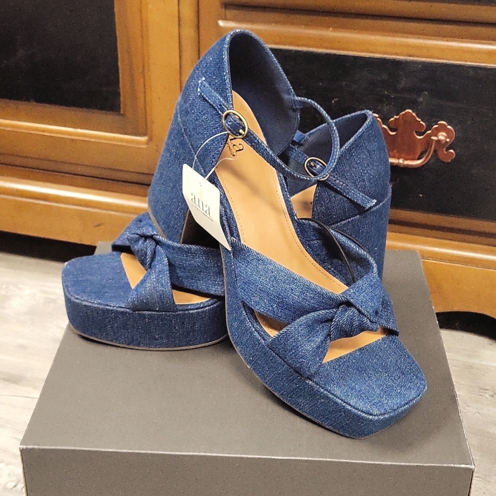 ANA Holland Denim Platform Heels sz:11